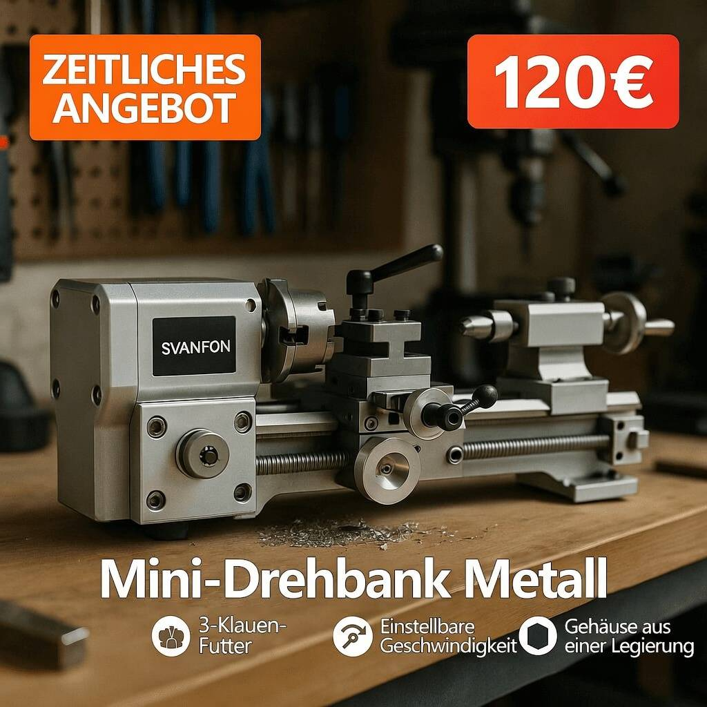 Tischdrehmaschine für Metall, Drehzahlregelung von 0 bis 2500 U/min, 750-W-Motor ohne Kardanwelle, Metallgetriebe