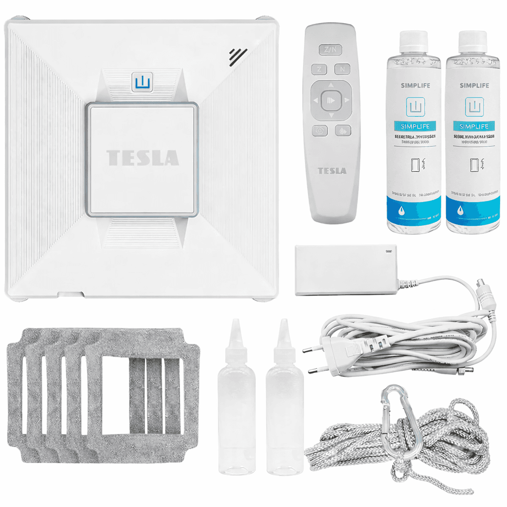 Tesla RoboStar intelligenter Fensterreiniger (zur Reinigung von Autoscheiben, Böden, Fliesen und anderen Fenstertypen), mit Wassersprühfunktion, Leistung 72W/230V/650mAh, unterstützt Wi-Fi und ist fernsteuerbar.