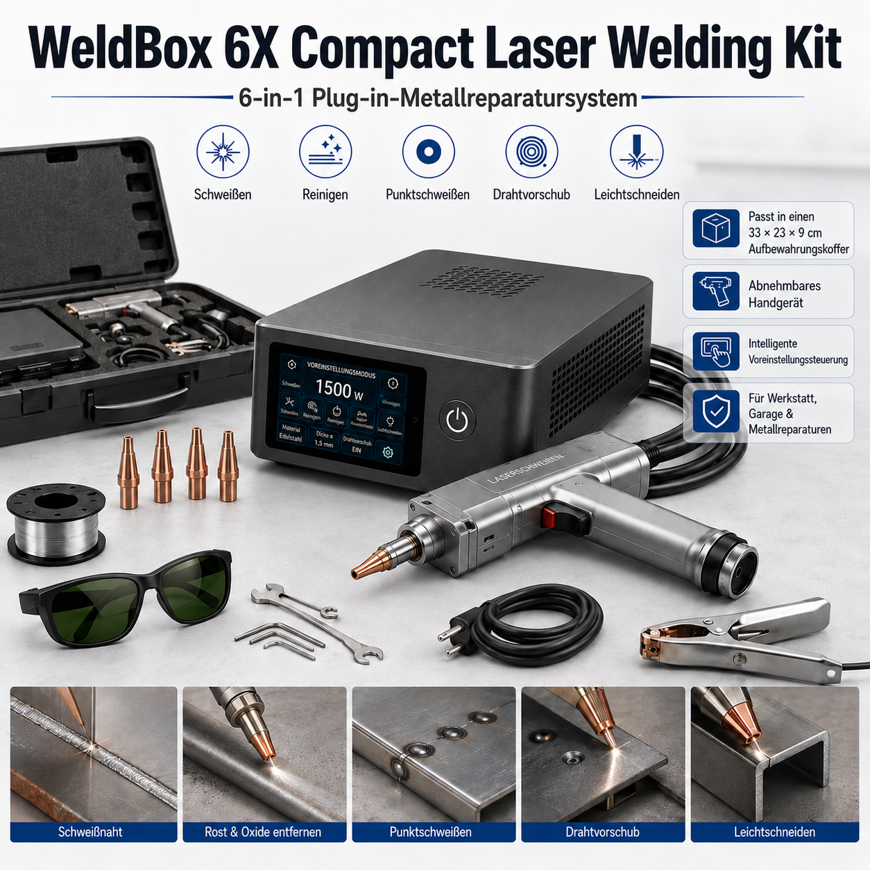 WeldBox 6X – kompaktes 6-in-1 Laser-Schweißkit für Metallreparaturen