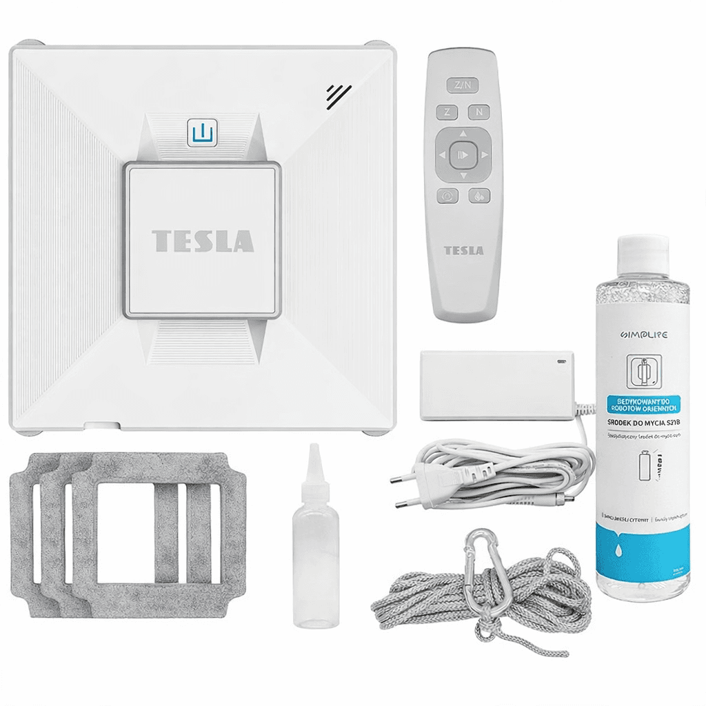 Tesla RoboStar intelligenter Fensterreiniger (zur Reinigung von Autoscheiben, Böden, Fliesen und anderen Fenstertypen), mit Wassersprühfunktion, Leistung 72W/230V/650mAh, unterstützt Wi-Fi und ist fernsteuerbar.
