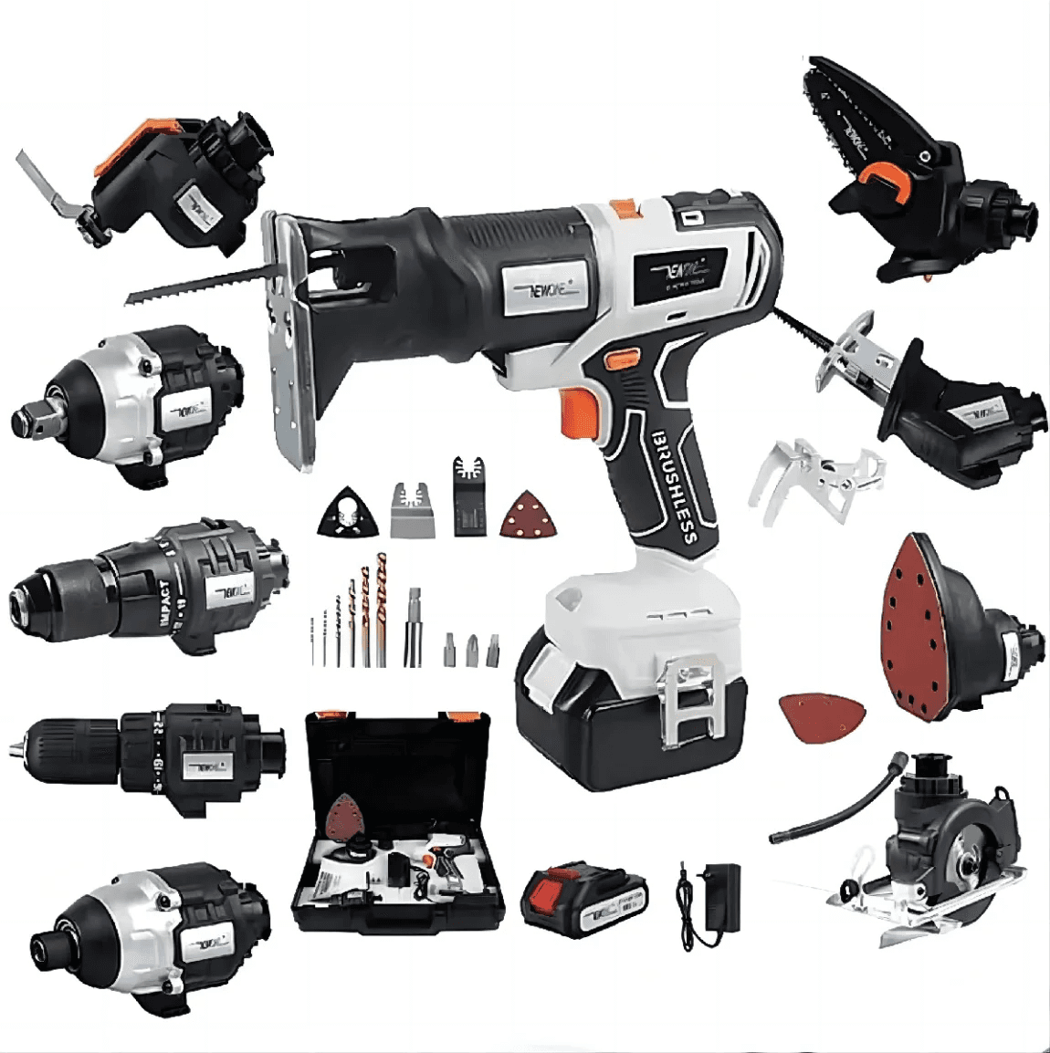 Makita 18-V-Akkuschrauber, Multifunktionswerkzeug, Schlagbohrmaschine, Kettenrohrzange, Schlag-Säge, Multischleifer