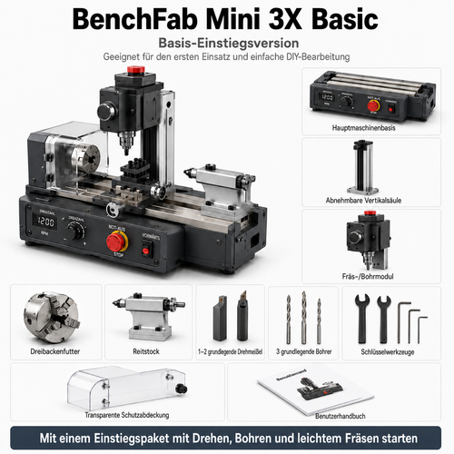 BenchFab Mini 3X – 3-in-1 Mini-Drehbank für DIY & Modellbau